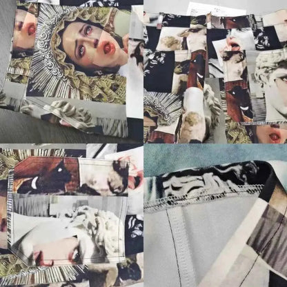 Mens Spring Autumn Streetwear Printed Pants Straight Loose Fit Mid Waist Full Length Casual Trousers
