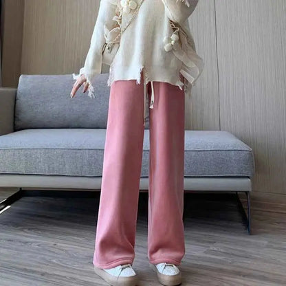 2024 Casual Women High Waist Wide Leg Thickened Long Pants for Autumn and Winter Trousers