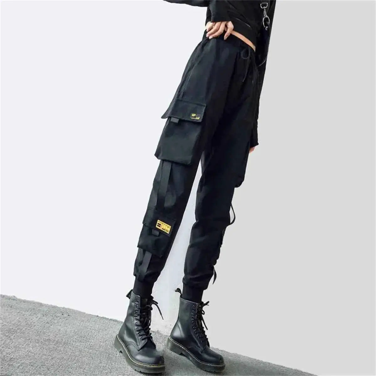 Black Cargo Pants Women High Waist Joggers Streetwear Trousers Hip Hop Korean Punk Casual Capris