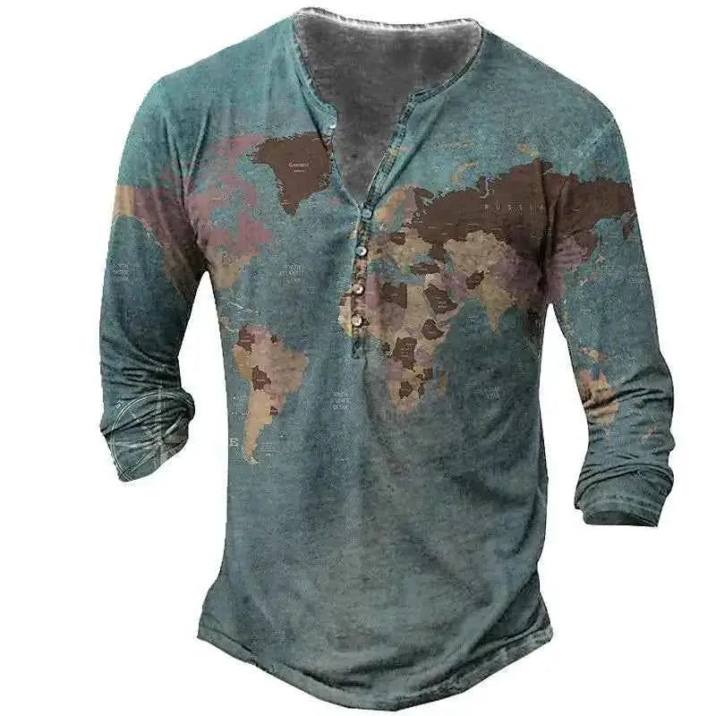 Vintage Men's Compass Graphic Long Sleeve Tee Oversized Streetwear 3D Print For Men