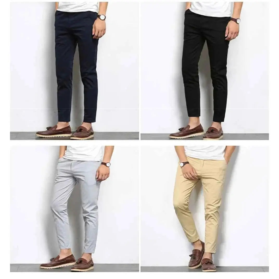 Browon Summer Men Casual Pants Solid Color Straight Leg Ankle Length Slight Elastic Waist High Quality Formal Trousers