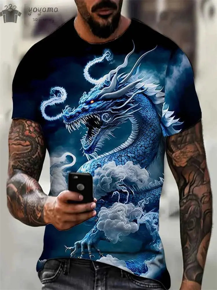 Dragon Graphic T Shirt For Men Short Sleeve Tee Funny Dragon Print Summer Clothing Personalized