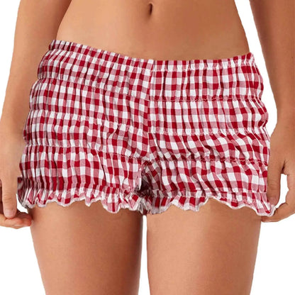 Women Kawaii Cute Ruffles Y2K Shorts Smocked Ruched Booty Bloomers Frilly Micro Lolita Bottoms Pettipants Sleepwear