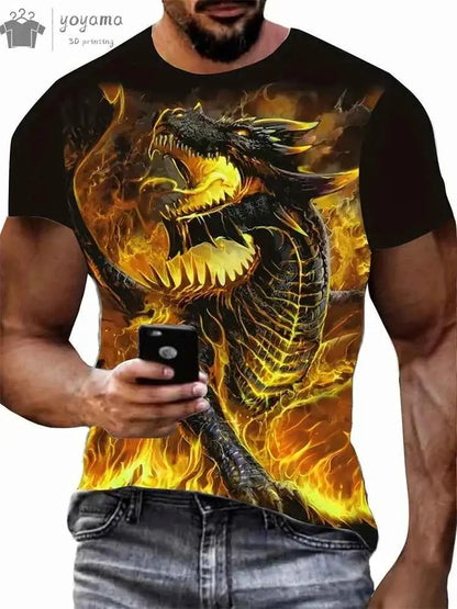 Dragon Graphic T Shirt For Men Short Sleeve Tee Funny Dragon Print Summer Clothing Personalized