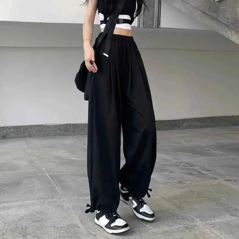 Women Retro Baggy Joggers Pants Solid Oversized Drawstring Y2K Sweatpants Trendy Casual Versatile Harem Pants 2025 New