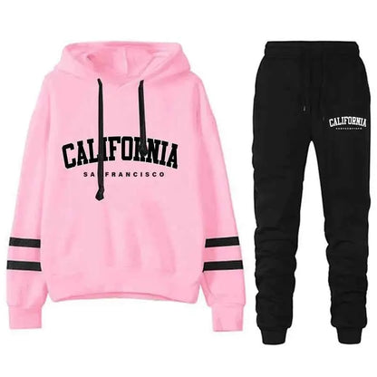 California Womens Tracksuit Set Casual Striped Hooded Sweatshirt and Pants Versatile Streetwear S to 3XL
