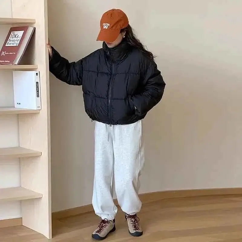 Women Solid Loose Puffer Jacket Winter Coat Warmth And Comfort For Daily Wear TeenStylo