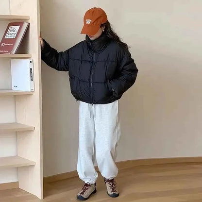Women Solid Loose Puffer Jacket Winter Coat Warmth And Comfort For Daily Wear TeenStylo