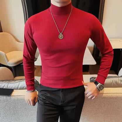 Men's Turtleneck Long Sleeve T Shirts Autumn Winter 2025 Slim Fit Casual Basic Tee Shirt Homme 5XL