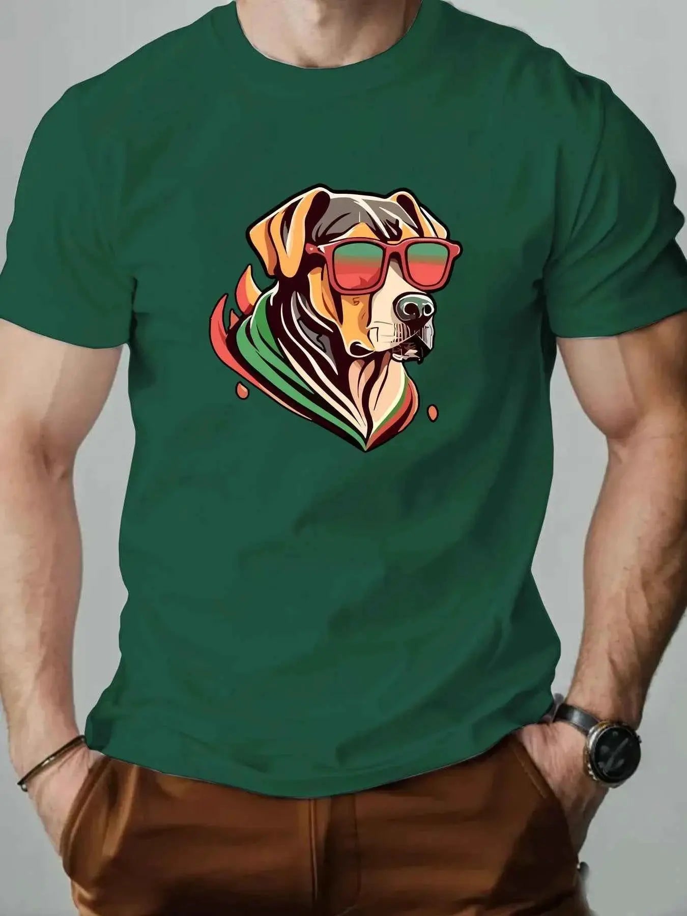 Men's Colorful Puppy Pattern Graphic Tee Breathable Oversized Summer Round Neck Hip Hop Style Premium Quality Cotton