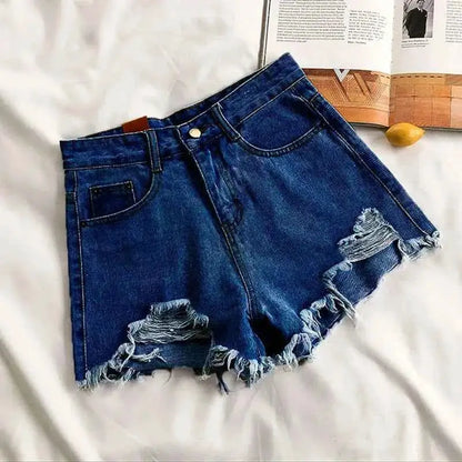 Lucyever Summer Denim Shorts Women Korean Fashion Ripped High Waist Wide Leg Casual Streetwear Jeans
