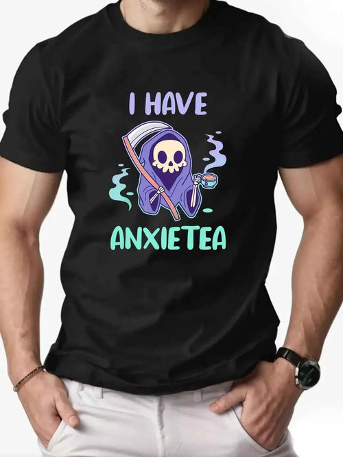 Men 100% Cotton Oversized T Shirt O Neck ANXIETEA Graphic Print Streetwear Casual Loose Fit Summer Tee Top For Daily Wear
