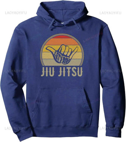 Let's Roll Jiu Jitsu Hand Vintage Sunset Funny Martial Arts Pullover Hoodie Customizable Sweatshirt For Men