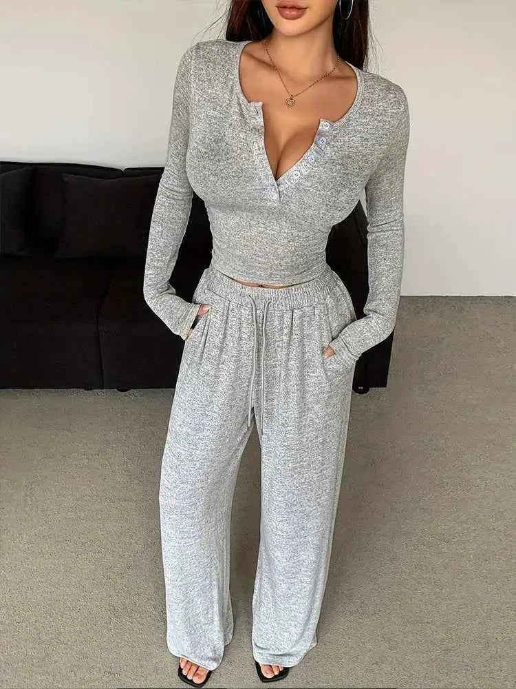 Aynaray 2025 Women Winter Spring Solid Sweatsuit Set Two Piece Tracksuit Pant Set For Women