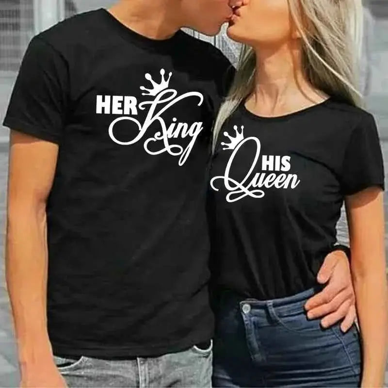 Her King His Queen Couples T Shirt Crown Print Couple Tee Shirt Summer Fashion Women Casual Lovers Tee Shirt