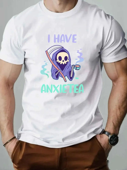 Men 100% Cotton Oversized T Shirt O Neck ANXIETEA Graphic Print Streetwear Casual Loose Fit Summer Tee Top For Daily Wear