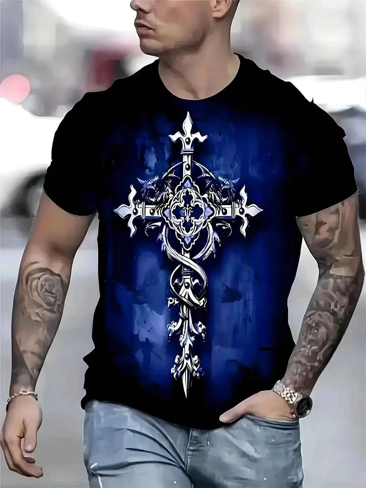 Mens Punk Skull 3D Print T Shirt Short Sleeve Graphic Tee For Summer Fashion Outdoor Streetwear