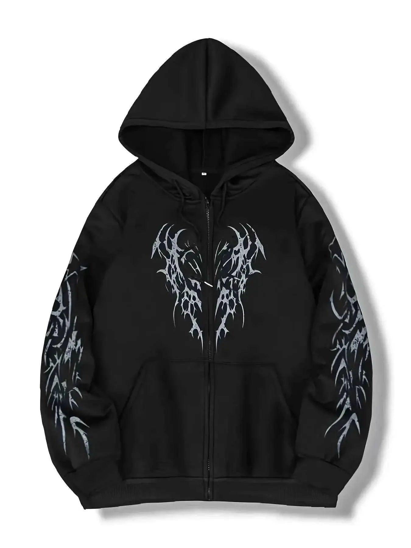 New Hooded Zip Up Hoodie Unisex Winter 100 Percent Cotton Gothic Print Vintage Fleece Sweatshirt Y2K Oversized