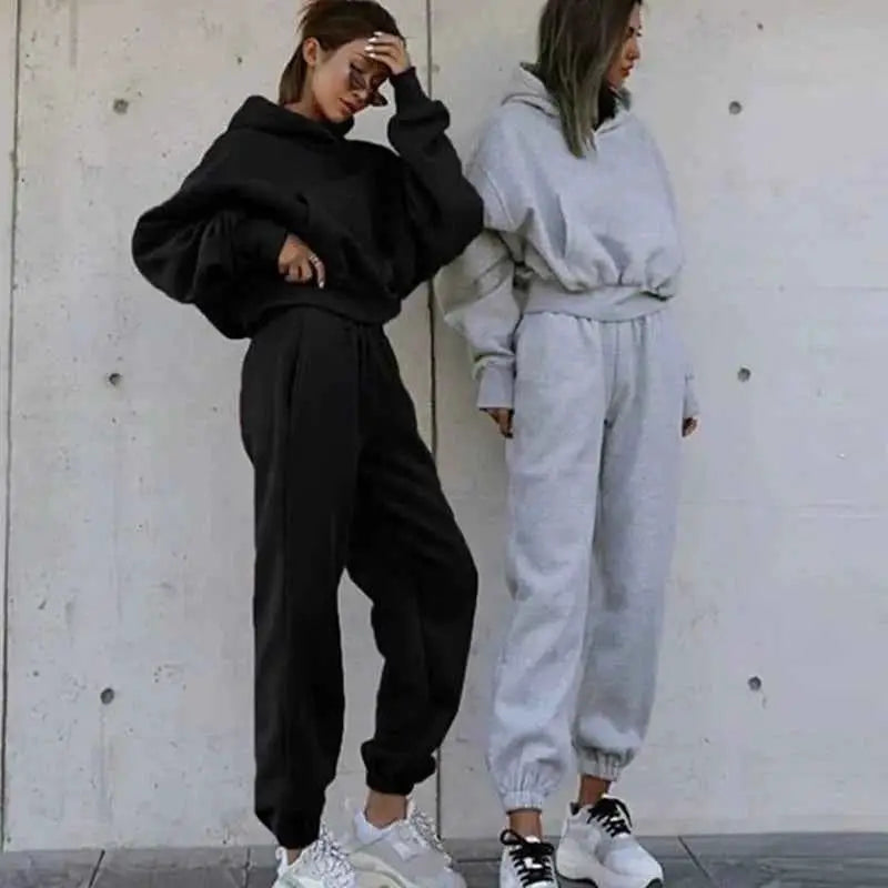 Women Fleece Two Piece Set Hoodie And Sweatpants Tracksuit 2023 Spring Winter Vintage Y2K Streetwear