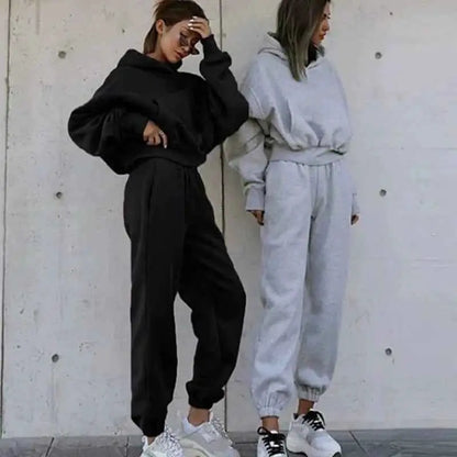 Women Fleece Two Piece Set Hoodie And Sweatpants Tracksuit 2023 Spring Winter Vintage Y2K Streetwear