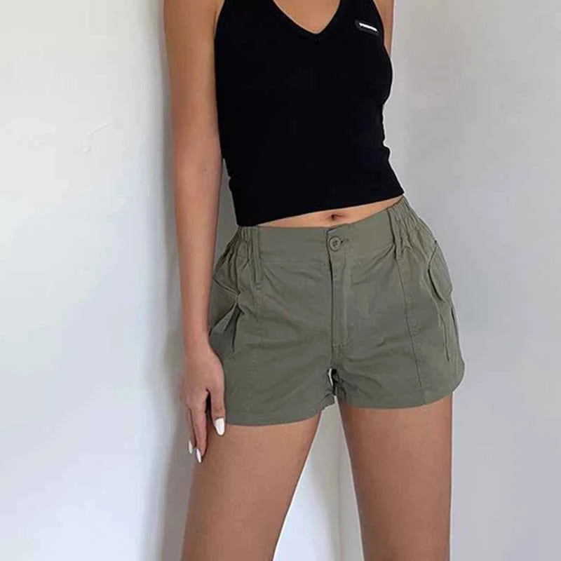 Y2K Cotton Cargo Shorts For Women High Waist Vintage Style With Pockets Summer Casual Streetwear All Match
