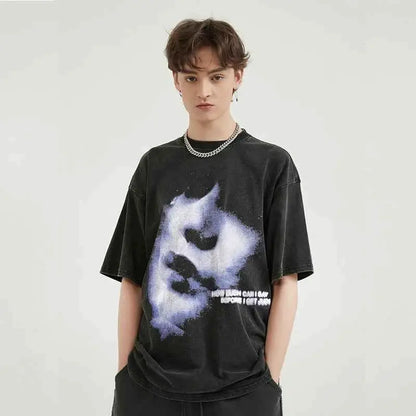 2025 Hip Hop Streetwear Retro Washed Black T Shirt Graphic Cotton Vintage Harajuku Tee Unisex Y2K