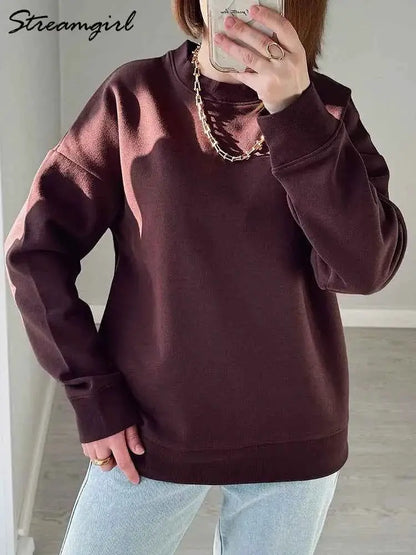 Oversized Green Mint Sweatshirt For Women Basic Winter Warm Fleece Lined Option TeenStylo