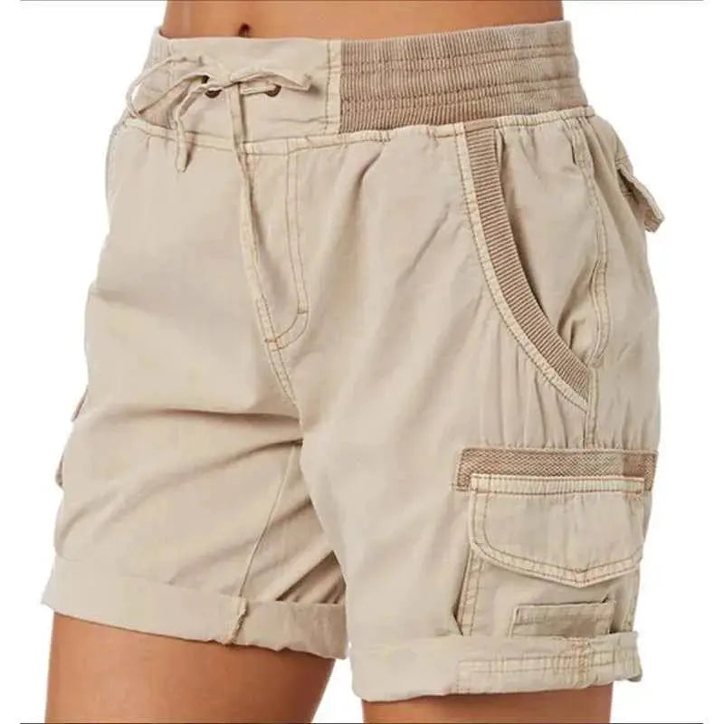 Womens Cargo Shorts High Waisted Elastic Waist Cotton Blend Casual Summer Bottoms Lightweight Breathable Everyday Wear
