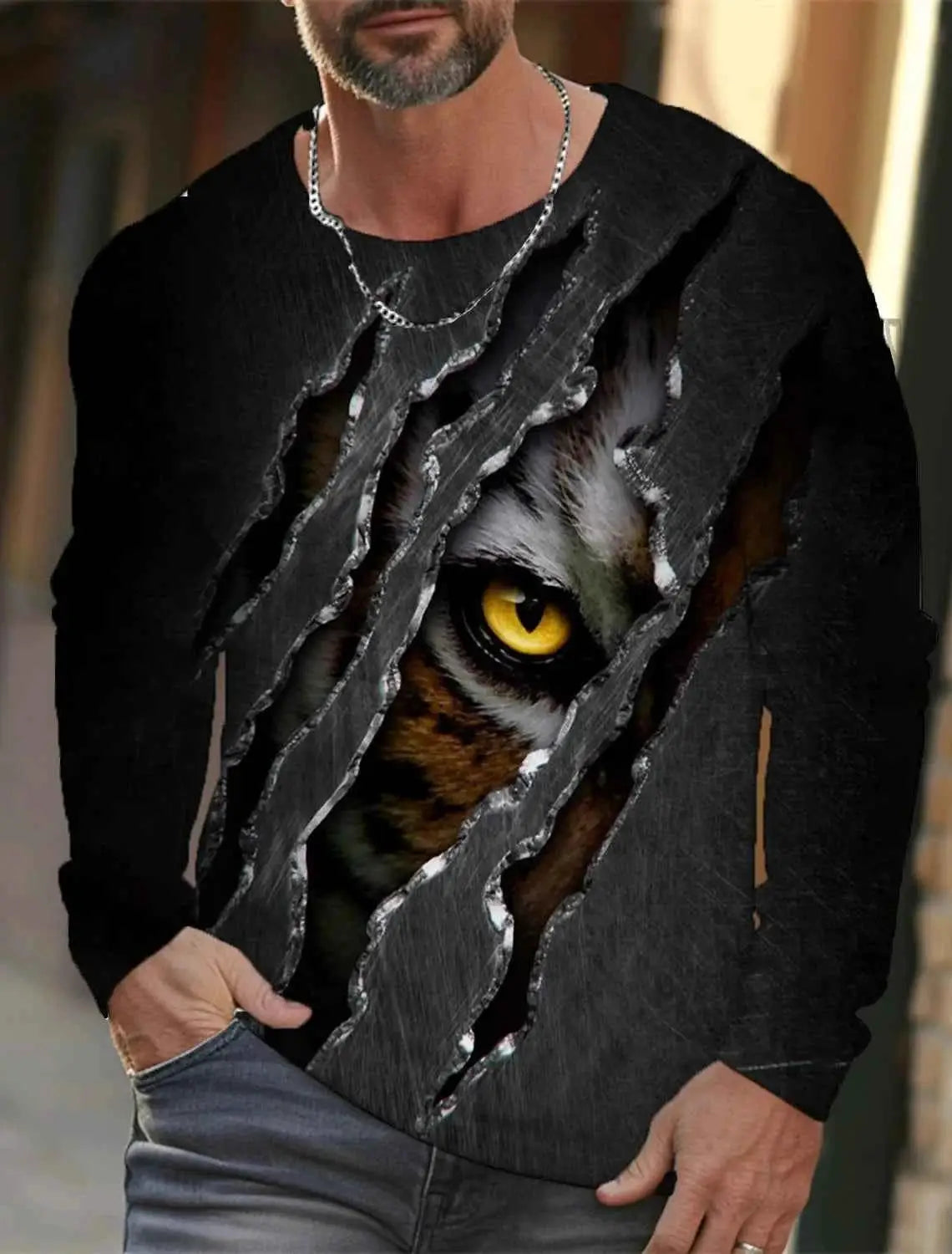 Tiger Graphic Men's Long Sleeve T Shirt 3D Full Printing Streetwear Casual O Neck Top Polyester Fashion