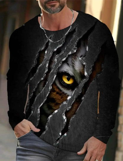 Tiger Graphic Men's Long Sleeve T Shirt 3D Full Printing Streetwear Casual O Neck Top Polyester Fashion