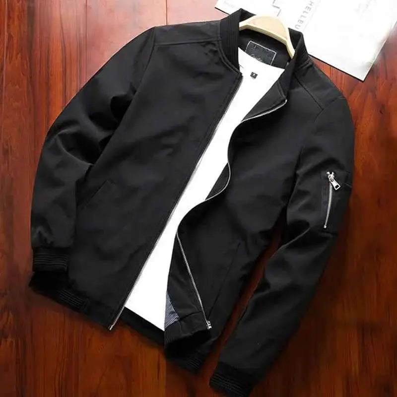 Mens Slim Fit Baseball Style Bomber Jacket Windbreaker With Zip Long Sleeve Outerwear Brand Clothing