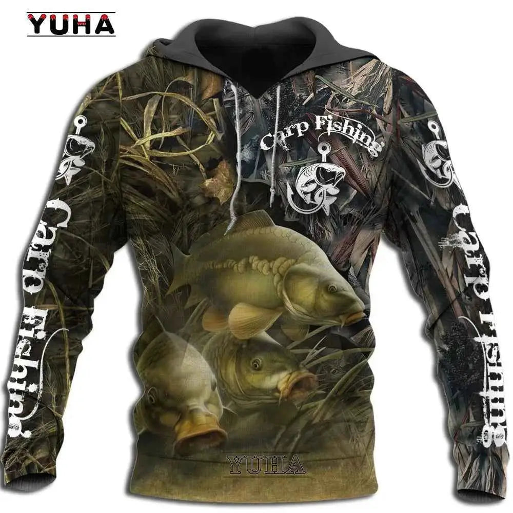 Mens Carp Fishing 3D Printed Harajuku Sweatshirt Unisex Casual Pullover Hoodie Style