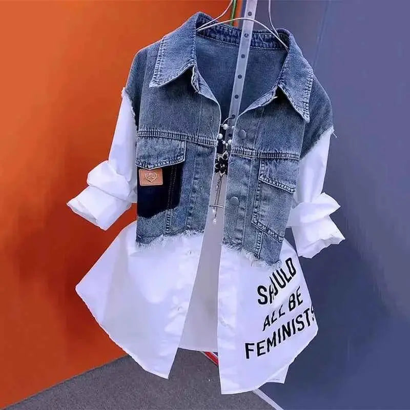 New Splicing Denim Jacket For Women Spring Autumn Korean Fashion Denim Shirt Ladies Tops Casual Jean Coat Windbreaker