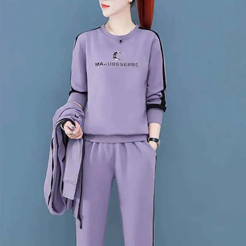Spring Autumn Women Tracksuit 3 Piece Set Coats Sweatshirts Pants Loose Fit Casual Sportswear Outfit