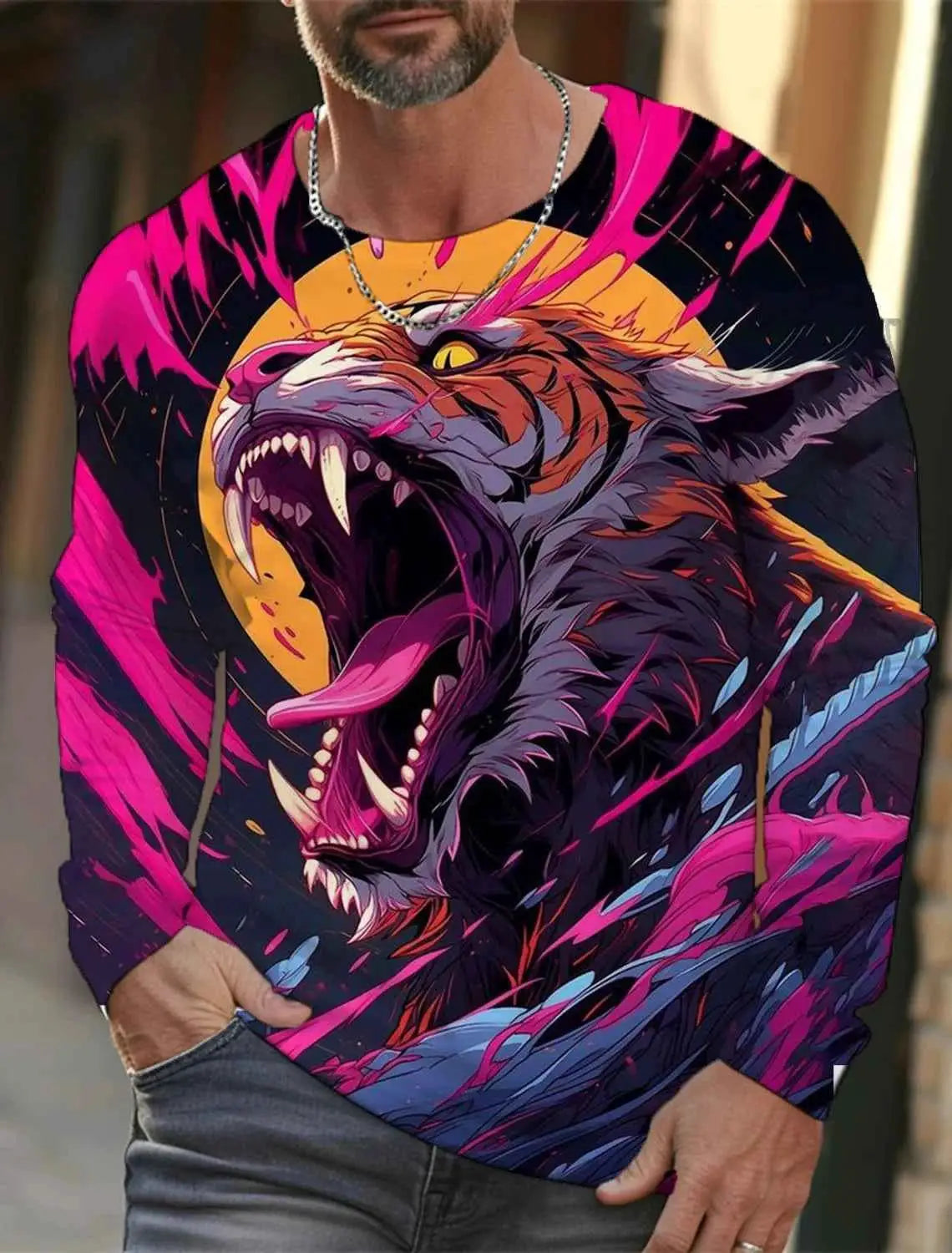Tiger Graphic Men's Long Sleeve T Shirt 3D Full Printing Streetwear Casual O Neck Top Polyester Fashion