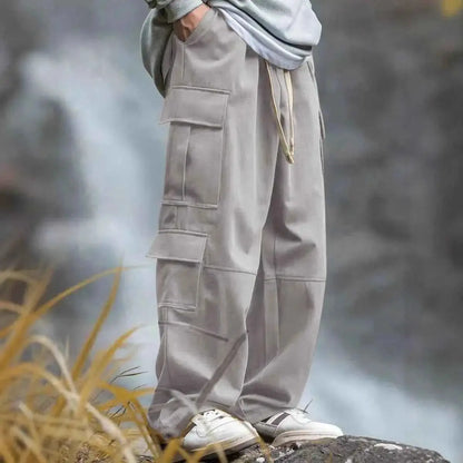 Men Cargo Pants With Patch Pockets Multi Pocket Outdoor Utility Baggy Work Urban Trousers