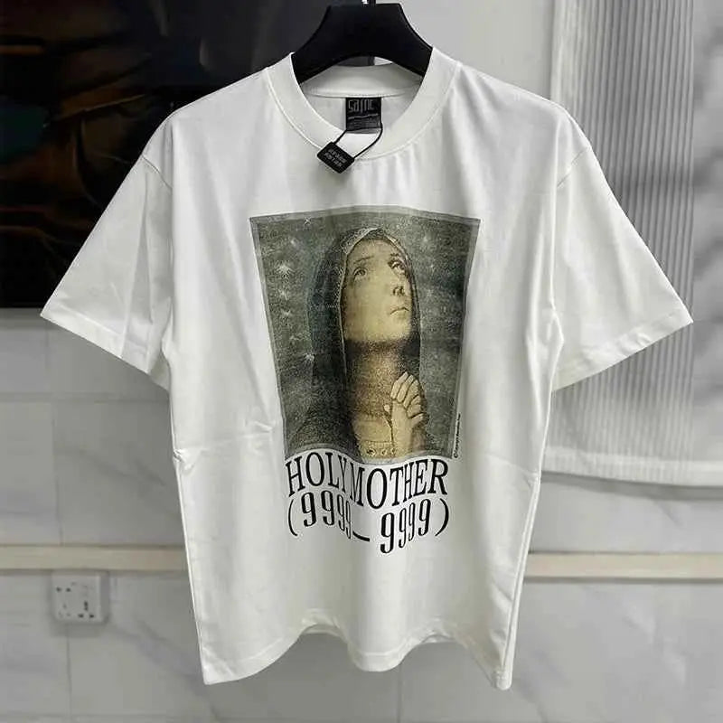 25SS Fingerprint Digital Direct Printing Saint T Shirt Unisex Oversized Vintage Washed Black Tee With Tag