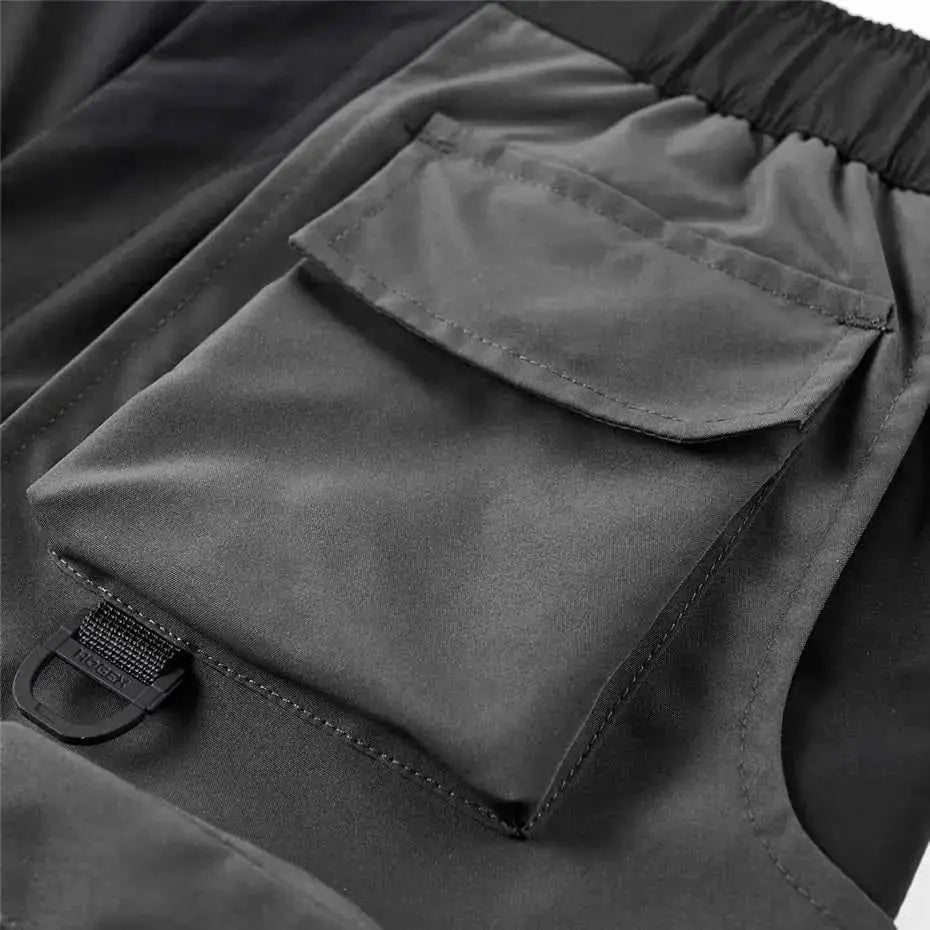 Summer Cargo Shorts Black Techwear Patchwork Streetwear Functional Bottoms For Men