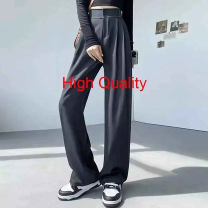 Women Wide Leg Straight Suit Pants For Office Wear Professional Trousers TeenStylo