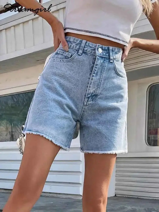 Streamgirl Blue Denim Shorts Women High Waisted Casual Chic Loose Fit Summer 2025 Femme