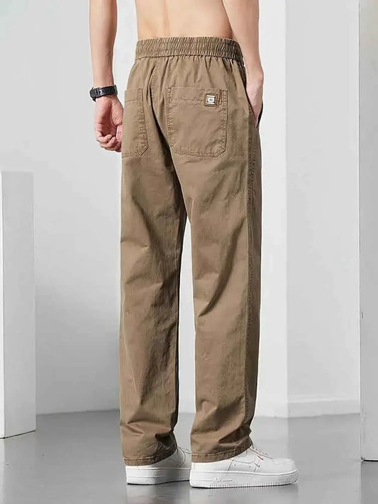 Men's Wide Leg Cargo Pants Brown Drawstring Trousers Casual Baggy Long Workwear For Business Travel