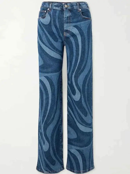 Women High Waist Wide Leg Denim Jeans Trousers Shiny Straight Long Pants Casual 2025 Autumn Winter