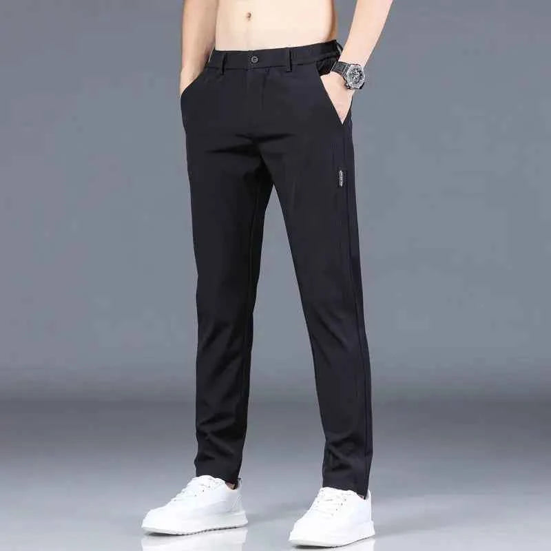 Summer Mens Casual Pants Slim Fit Trousers With Elastic Waist Lightweight Cool 28 To 38 Green Grey