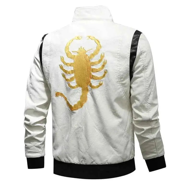 Autumn Winter Bomber Leather Jacket Men Hooded PU Leather Motorcycle Scorpion Embroidery Drive Inspired by Ryan Gosling
