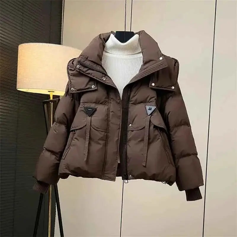 Hooded Short Solid Color Down Cotton Padded Jacket For Teens By TeenStylo Warm Lightweight Outdoor Coat