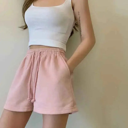 Women Shorts Solid Cozy Casual Loose Fit Breathable Streetwear Wide Leg Bottoms For Summer Teens