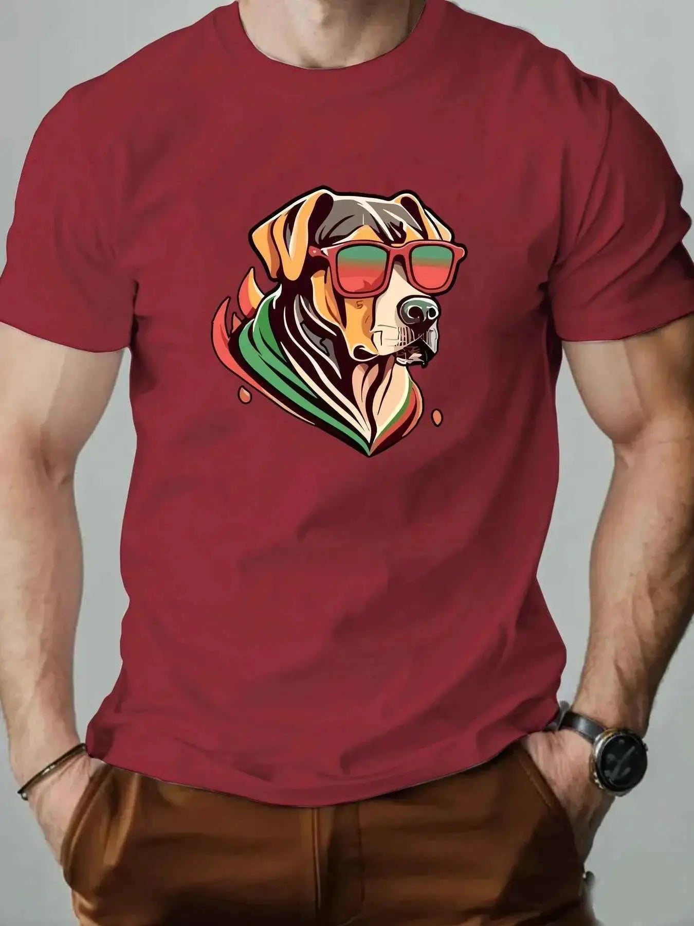 Men's Colorful Puppy Pattern Graphic Tee Breathable Oversized Summer Round Neck Hip Hop Style Premium Quality Cotton