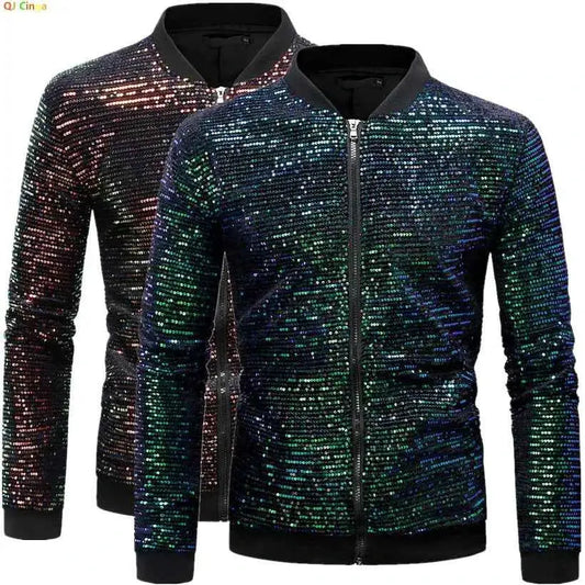Green Sequin Decoration Jacket For Men Longline Style Elegant Formal Party Wear By TeenStylo