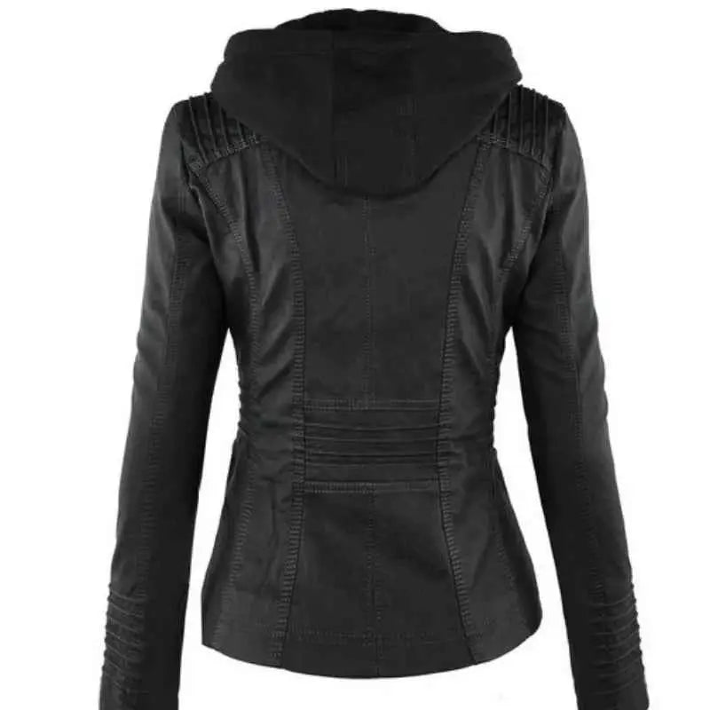 Faux Leather Jacket Women 2025 PU Leather Zipper Hooded Outerwear Winter Motorcycle Coat