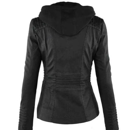 Faux Leather Jacket Women 2025 PU Leather Zipper Hooded Outerwear Winter Motorcycle Coat